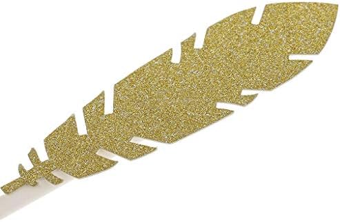 30pcs Feather Cake Toppers Glitter Cupcake Food Picks Cake Toppers Baby Shower Cake Decoration - Gold