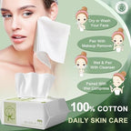 MPK Disposable Face Towel - 100% Cotton Tissues, Unscented Facial Wash Cloth for Sensitive Skin, Super Soft & Thick Facial Towels, Makeup Remover Dry Wipes, 492 Count