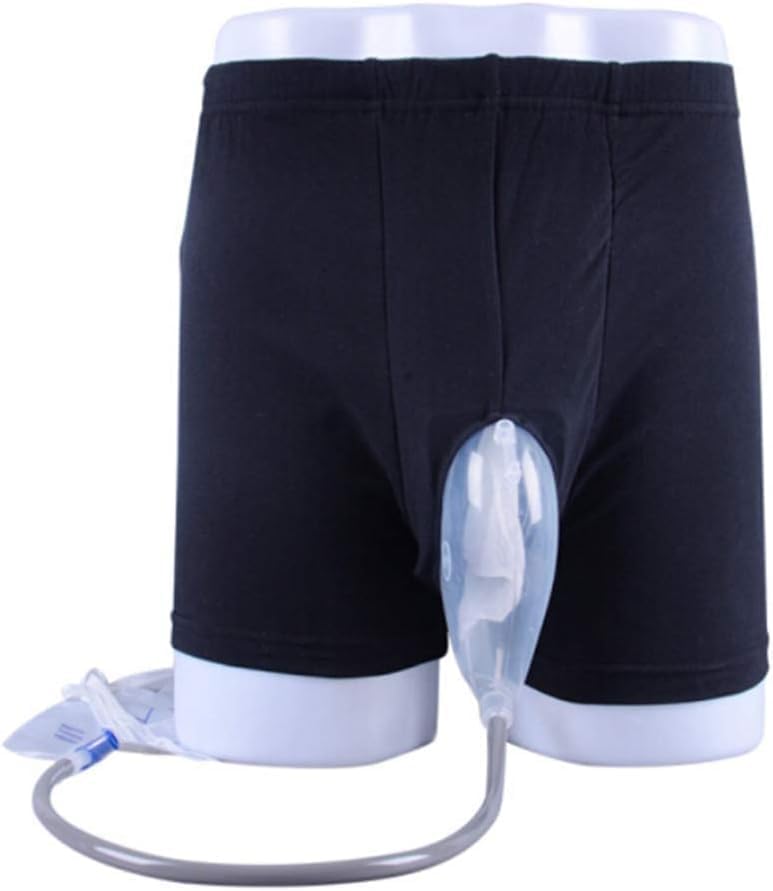 Wearable Urine Bag Incontinence Pants for Men, Washable with Urine Leg Bag and Silicone Urine Collector Catheter, Waistband Urine Replacement Collector,L