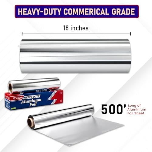 Heavy Duty Aluminum Foil Roll 18" x 500' (1 Pack) – 21 Micron Thick Commercial-Grade Foil Wrap with Easy-Cut Edge for Cooking, Baking, Grilling, Restaurant & Home Use