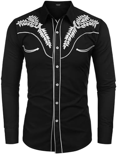 COOFANDY Men's Western Shirts Long Sleeve Embroideres Cowboy Shirts Casual Button Down Shirt