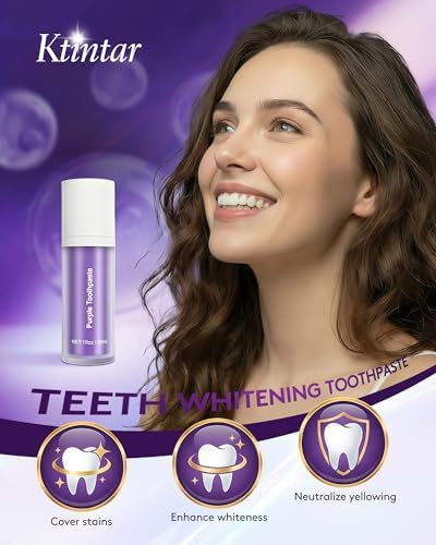 Purple Toothpaste for Teeth Whitening, Teeth Whitening Toothpaste, Purple Toothpaste Whitening, Tooth Stain Removal Colour Corrector, Stubborn Stain Removal & Enamel - 1 Fl Oz