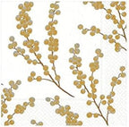 Entertaining with Caspari Berry Branches Paper Cocktail Napkin, White and Gold, Pack of 20