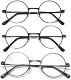 3 Pack Round Frame Reading Glasses Blue Light Blocking Reader Metal Full Frame Retro Glasses