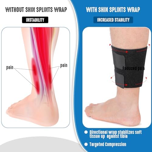 Threlaco 2 Pcs Shin Splint Compression Wrap Adjustable Shin Splints Brace Athletics Compression Sleeve Calf Brace for Men Women Tibial Stress Syndrome Running(Black)