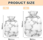 Marble White Gray Hot Water Bottle with Soft Cover Hand Feet Warmer Hot Water Bag for Menstrual Cramps Medium