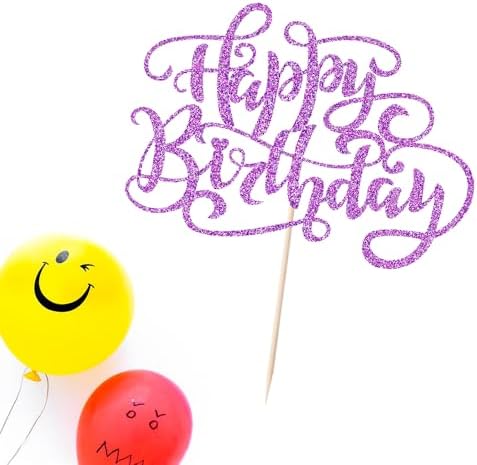 Kaoenla Glitter Happy Birthday Cake Topper,Handmade for Birthday & Anniversary Party Decor(purple)
