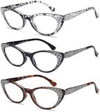 EYEURL 3-Pack Cat Eye Reading Glasses for Women Blue Light Blocking Computer Readers with Rhinestones Anti UV Rays Eyeglasses with Spring Hinges 2.50