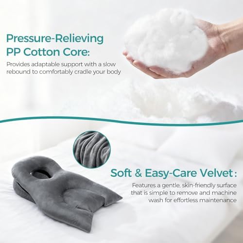 Face Down Recovery Pillow for Eye/BBL Surgery - Prone Massage Headrest with Adjustable Airflow, Plush Velvet Cover, Retinal Vitrectomy Equipment (Grey, Large, Removable Base Cover)