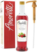 Amoretti - Premium Wild Strawberry Syrup, 94 Servings Per Bottle (750 ml), with Pump for Flavoring Coffees, Cocktails, and other Beverages, Gluten Free, GMO/GEO Free, Preservative Free