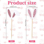 24 Pack Easter Bunny Ear Cupcake Toppers, Easter Day Rabbit Ears Cupcake Picks Glitter Rabbit Ear Cake Toppers for Baby Shower Birthday Party Cake Decorations Supplies