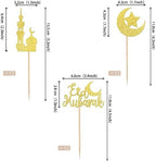 24 PCS Eid Mubarak Cupcake Toppers Gold Glitter Moon Star Ramadan Kareem Cupcake Picks for Eid Islamic Muslim Theme Party Cake Decorations Supplies