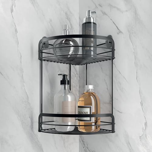 Metaltex Origin 2-Tier Corner Shelf – Wall-mounted Bathroom Storage Rack for Shower Essentials and Bath products - Touch-Therm Lava, 30 x 20 x 20 Centimeters
