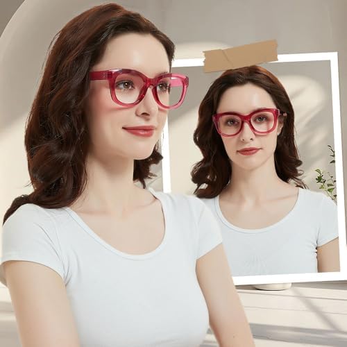 JiSoo Oversized Reading Glasses for Women Men, Stylish Designer Readers Women with Large Frame
