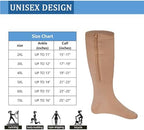 2 Pairs Wide Calf Compression Socks Plus Size with Zipper for Overweight Women Men