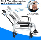 Reclining Shower Chair with Wheels, Commodes Wheelchair Toilet Chair with Headrest Padded Seat Flip-up Arm and Foot Rests,Tilt Rolling Shower Chairs for Elderly, Disabled, Handicap
