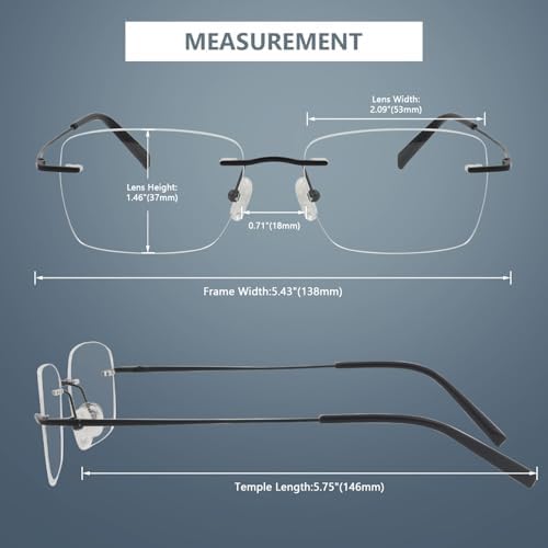 Eyekepper Titanium Rimless Reading Glasses Frameless Rectangle Readers Women Men Gunmetal +2.50