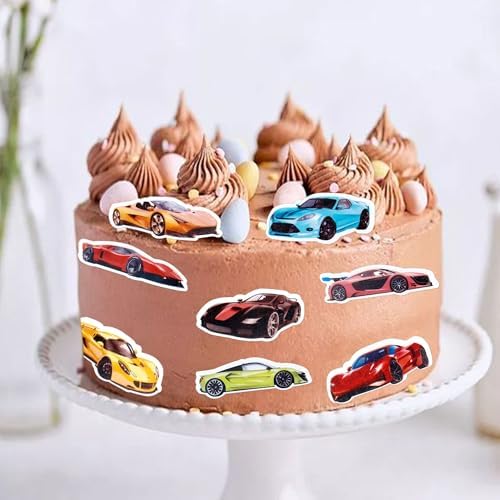 45PCS Edible Wafer Paper Race Car Cupcake Toppers Car Party Decoration Drink Topper Birthday Party Supplies Car Themed Party Boys and Girls' Birthday Party Cake Decoration