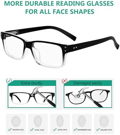 Eyekepper Vintage Reading Glasses for Men - 5 Pack Spring Hinges Classic Readers - Black-Clear Frame +0.50
