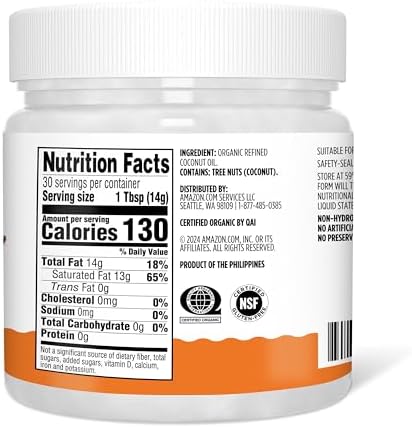 Amazon Grocery, Organic Refined Coconut Oil, 15 Fl Oz