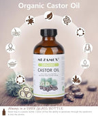 MUZAMOX Castor Oil Pack Wrap & 8fl.oz Glass Bottle Set, Organic Cold-Pressed Unrefined Castor Oil Included