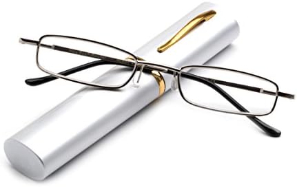 Newbee Fashion -"Pocket" Readers Ultra Compact Spring Temple Reading Glasses w/Portable Pocket Clip Aluminum Case 6 Packs