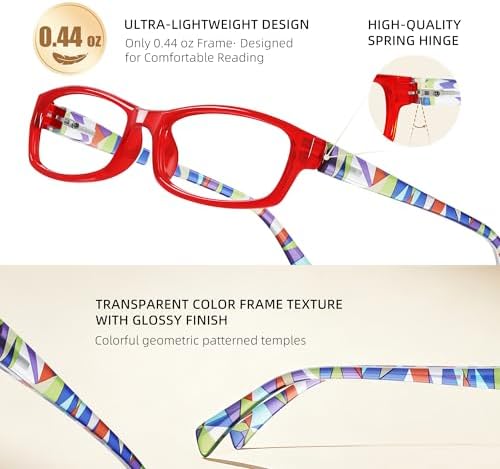 Reading Glasses for Women, Rectangle Readers for Women with Blue Light Blocking Spring Hinge Eyeglasses UV Filter