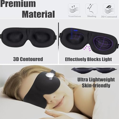 Soft 3D Blackout Sleep Eye Mask 1 Pack for Side Sleepers, Men，Women ，Adjustable Velcro, Night Blindfold,Travel Relaxation (Black)