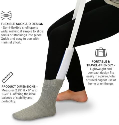 NOVA Sock & Stocking Aid for Seniors – Soft Terry Cloth, Flexible Easy-On Sock Helper with Long Pull Straps for Elderly, Disabled & Limited Mobility