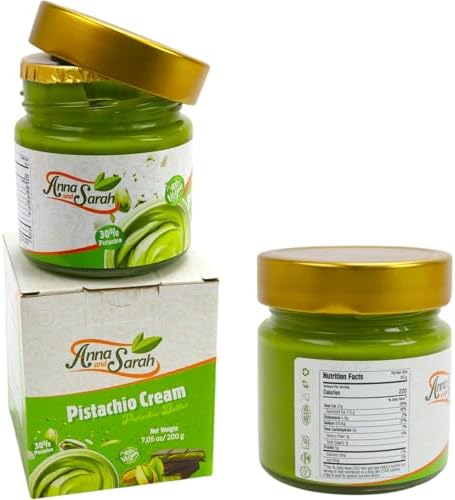 Pistachio Butter Spreadable Cream, 7.05 oz Glass Jar with Box, 30% Pistachios, Rich & Nutty Cream Spread for Knafeh and Dubai Chocolate, Chocolate Bars, Gluten Free, Vegan, Halal (Pack of 1, 7.05, Fl Oz)