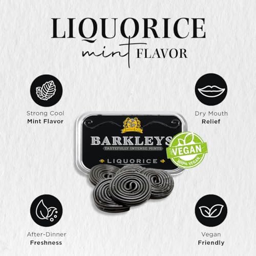 Barkleys Liquorice Breath Mints - Strong Licorice Flavored Cool Mint Candy For Party, After Dinner, Wedding, Every Day Use - Vegan Breath Mints In Reusable Classic Travel Tins, 6 Pack - 50 Count Each