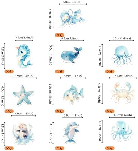60 PCS Edible Ocean Sea Animal Cupcake Toppers Shark Dolphin Starfish Octopus Seahorse Cupcake Picks Under the Sea Baby Shower Cake Decorations for Under the Sea Theme Birthday Party Supplies