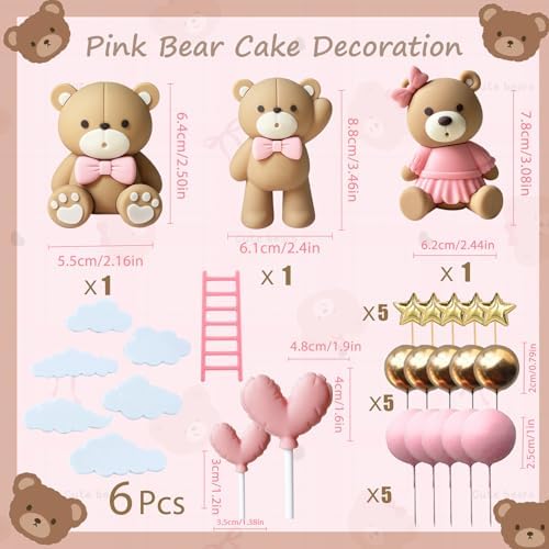 Luxury Pink Teddy Bear Cake Decoration Baby Shower Cake Topper Baby Shower Cake Decoration Baby Girl Cake Decoration