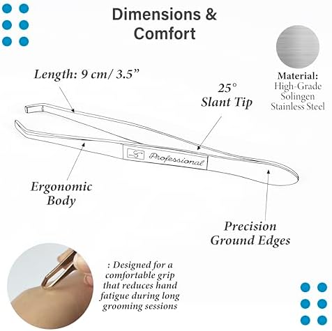 Solingen Germany Slant Tip Stainless Steel Eyebrow & Facial Hair Hand-Filed Made in Germany
