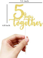 5 years together golden cake topper, happy 5th Anniversary Cake Toppers, 5th Anniversary Decorations, 5th Wedding Anniversary Party Supplies,Five Anniversary Cake topper