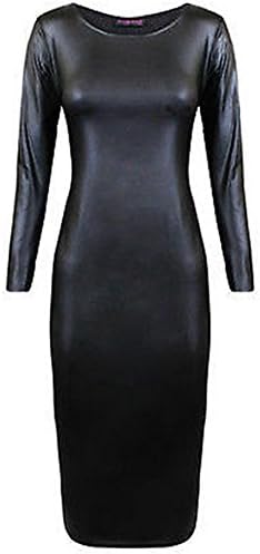 KUFV Women's Pu Faux PU Leather Short Sleeve Bodycon Pencil Party Bandage Dress