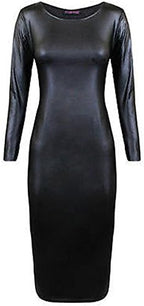 KUFV Women's Pu Faux PU Leather Short Sleeve Bodycon Pencil Party Bandage Dress