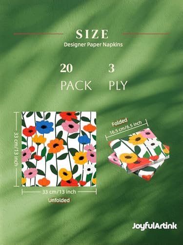 20 Pack Designer Paper Napkins, 3-Ply 6.5x6.5-inches Disposable Decorative White Floral Luncheon Cocktail Napkin for Wedding Event/Birthday/Anniversary Party/Baby Shower