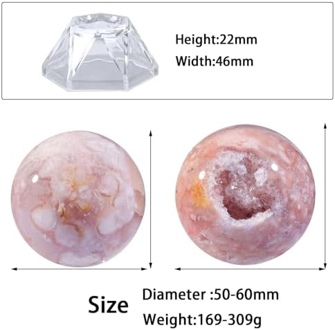 Sportmusies Natural Cherry Blossom Agate Stone Sphere with Acrylic Stand, Polished Crystal Ball Decoration for Home & Office, 1.97-2.36 inches