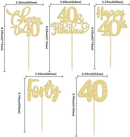 30 Pack Happy 40th Birthday Cupcake Toppers Gold Glitter Forty Cheers to 40 Years Old Birthday Cupcake Picks for Happy 40th Anniversary Party Cake Decorations