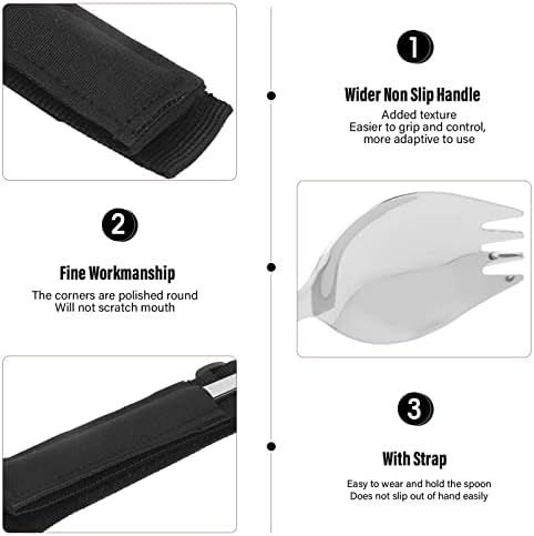 Adaptive Spoon, Adaptive Fork Spoon Prevent Slip Weighted Handle Stainless Steel Disabled Cutlery with Strap for Hand Tremors Arthritis