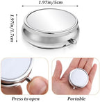 2Pcs Mini Pill Box, Portable Travel Medicine Pill Case, Small Metal Pills Container Holder to Hold Vitamins, Medication, Fish Oil and Supplements for Pocket or Purse (1 Compartment, Silver)