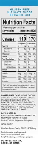 King Arthur Gluten-Free Fudge Brownie Mix, Certified Gluten-Free, Non-GMO Project Verified, Certified Kosher, 17 Oz