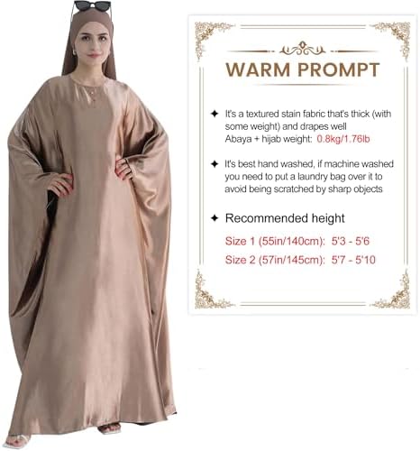 Abaya Muslim Dress Women Satin Prayer Dress Batwing Long Sleeve Middle East Arabian Robe with Hijab