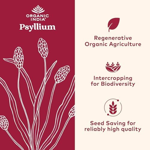 ORGANIC INDIA Psyllium Herbal Powder - Whole Husk Fiber, Vegan, Gluten-Free, USDA Certified Organic, Non-GMO, Soluble & Insoluble Fiber Source - 12 Oz Canister (Pack of 1)