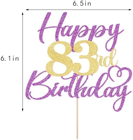 Purple gold Happy 83rd Birthday Cake Topper 1PCS Glitter Happy Birthday Cake Topper for 83rd Anniversary Theme Party Cake Decorations Supplies
