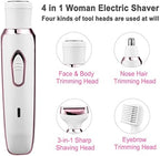 ANFOOS Electric Razor for Women,Hair Trimmer for Face Nose Eyebrow Beard Mustache Arm Leg Armpit Bikini,Painless Rechargeable Portable 4 in 1 Womens Body Shavers Set