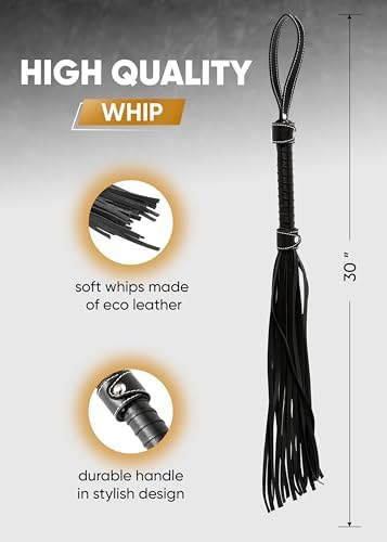 RIDIN Leather Crop 18" Whip 33" Set Riding Crop for Horse Play Faux Leather Black Whip