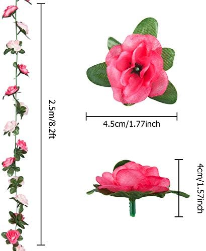 Miracliy 8Pcs 66FT Pink Flower Garland, Artificial Rose Floral Vines Fake Hanging Spring Flower Garland for Wall Backdrop Wedding Arch Tea Party Door Mantle Decoration
