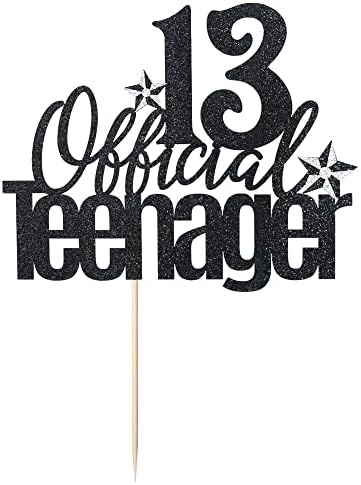 13 Official Teenager Cake Topper, 13th Birthday Cake Topper, Hello 13 Cake Topper, Cheers to 13 Years, Boy Girl 13th Birthday Party Cake Decoration (black)